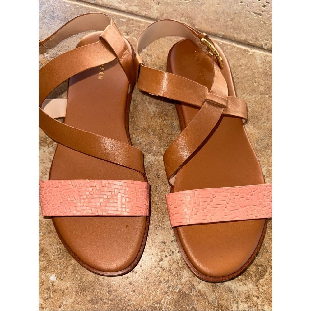 Cole Haan Findra Tan Leather & Blush Pink Ankle Strap Sandals Size 7.5 M